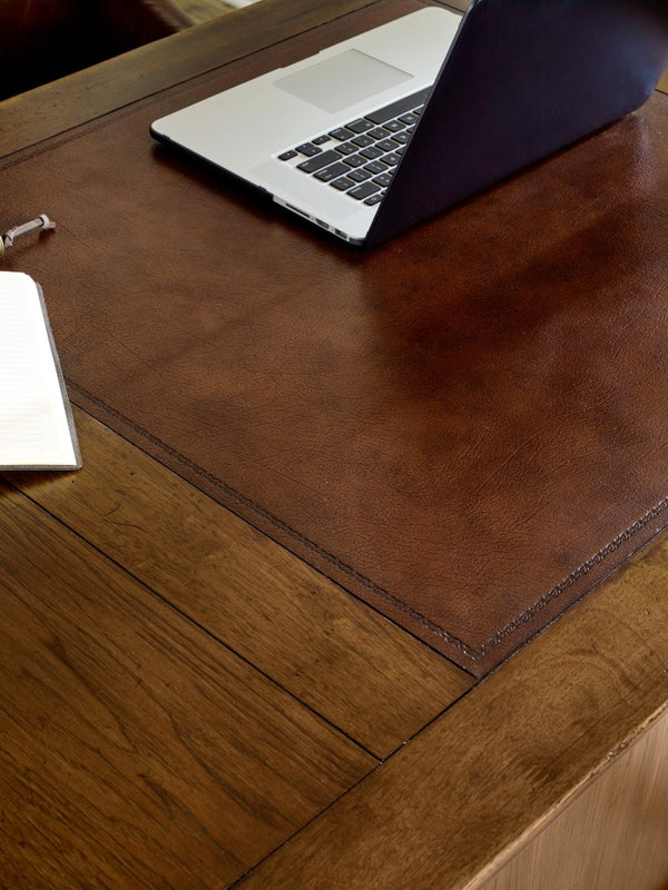 Hooker Furniture Archivist Pecky Pecan Executive Desk With Leather Writing Surface, Antique Bronze Hardware & Storage 5447-10563