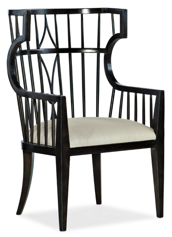 Hooker Furniture Sanctuary Noir Host Chair — Spindle-Back Dining Accent With Metal Icicle Performance Seat, Distressed Elegance 5845-75700-99