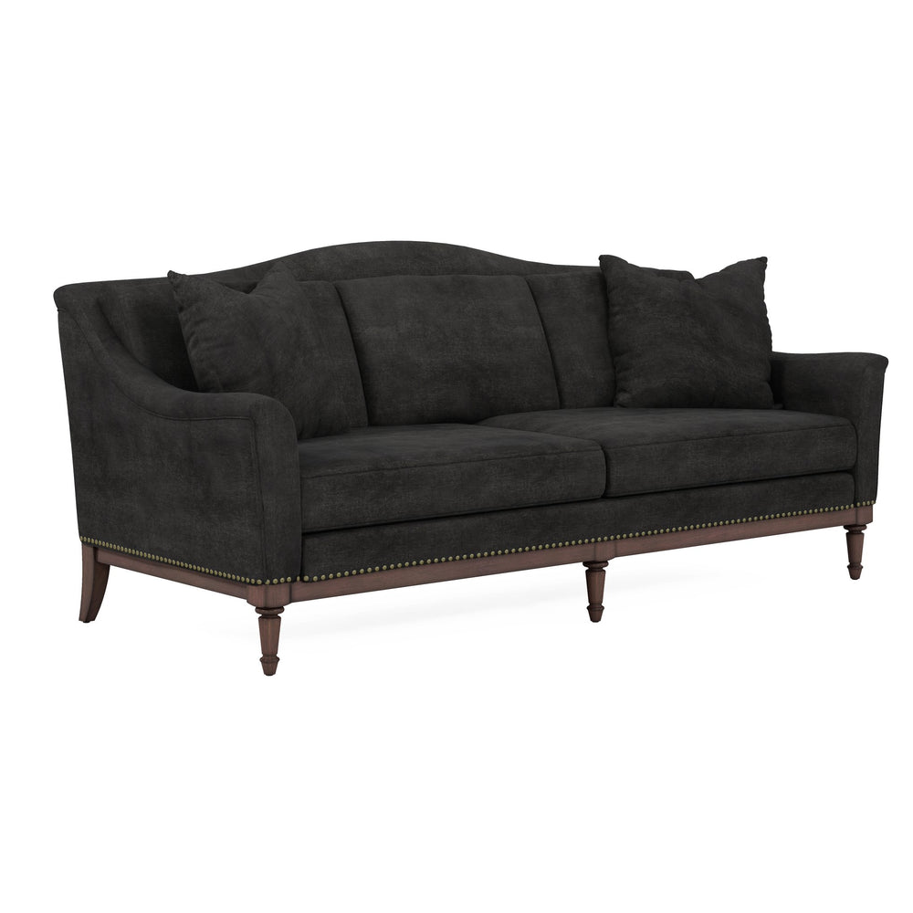 A.R.T. Furniture Magritte Sofa - Luxurious Charcoal Velvet With Traditional Camel Back Design & Aged Brass Accents Grey Rubberwood Solids,Foam,Fabric,Metal 528501-1730aa