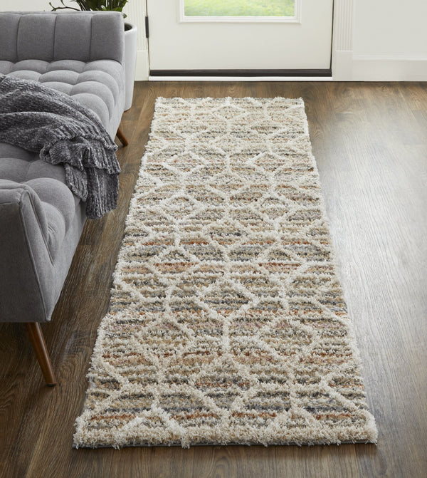 Feizy Rugs Mynka High Pile Geometric Area Rug - Pet-friendly, Stain Resistant, Ideal For High Traffic Spaces Tan,Taupe,Ivory Polyester Myn39icfbgemlti68