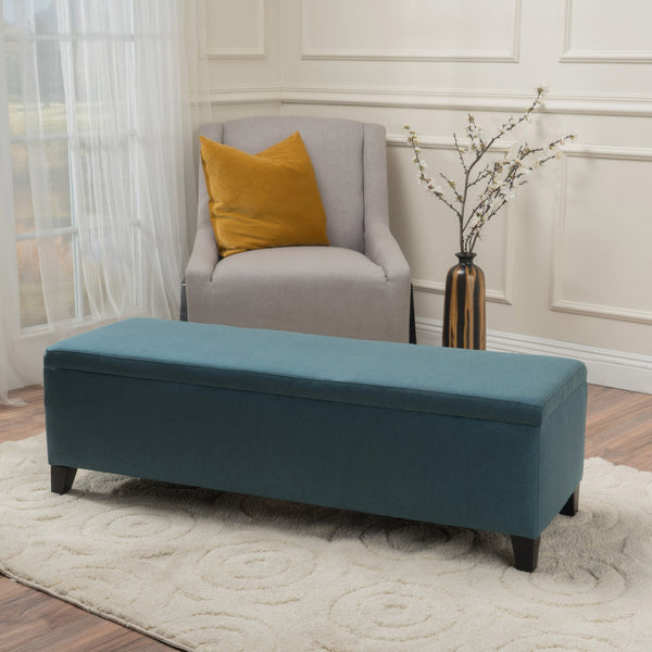 English Elm Ottoman Bench Seat with Lift Top Hidden Storage Polyester Upholstered Entryway Piece Teal 60159.00DTE