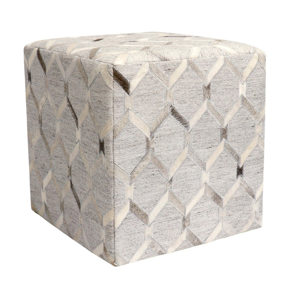 Pasargad Home Galaxy Geometric Cowhide Ottoman - Stylish Silver Pouf for Chic Seating & Decor