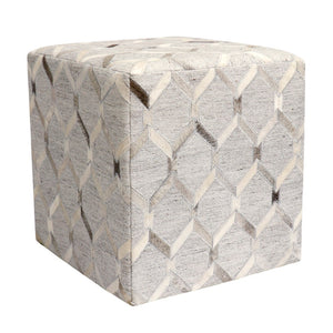 Pasargad Home Galaxy Geometric Cowhide Ottoman - Stylish Silver Pouf for Chic Seating & Decor