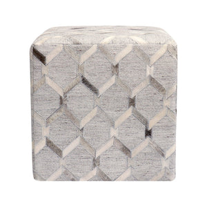 Pasargad Home Galaxy Geometric Cowhide Ottoman - Stylish Silver Pouf for Chic Seating & Decor