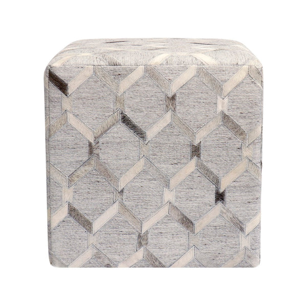 Pasargad Home Galaxy Geometric Cowhide Ottoman - Stylish Silver Pouf for Chic Seating & Decor