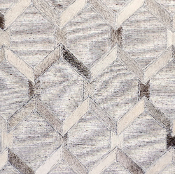 Pasargad Home Galaxy Geometric Cowhide Ottoman - Stylish Silver Pouf for Chic Seating & Decor