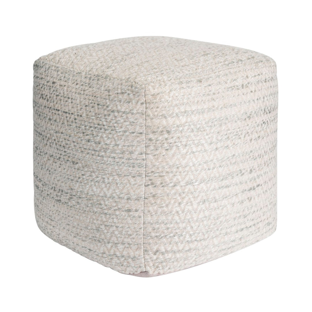 Pasargad Home Unique Zig-Zag Pouf Ottoman in Luxurious Ivory Bamboo Silk & Wool for Comfort