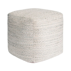 Pasargad Home Unique Zig-Zag Pouf Ottoman in Luxurious Ivory Bamboo Silk & Wool for Comfort