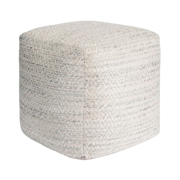 Pasargad Home Unique Zig-Zag Pouf Ottoman in Luxurious Ivory Bamboo Silk & Wool for Comfort