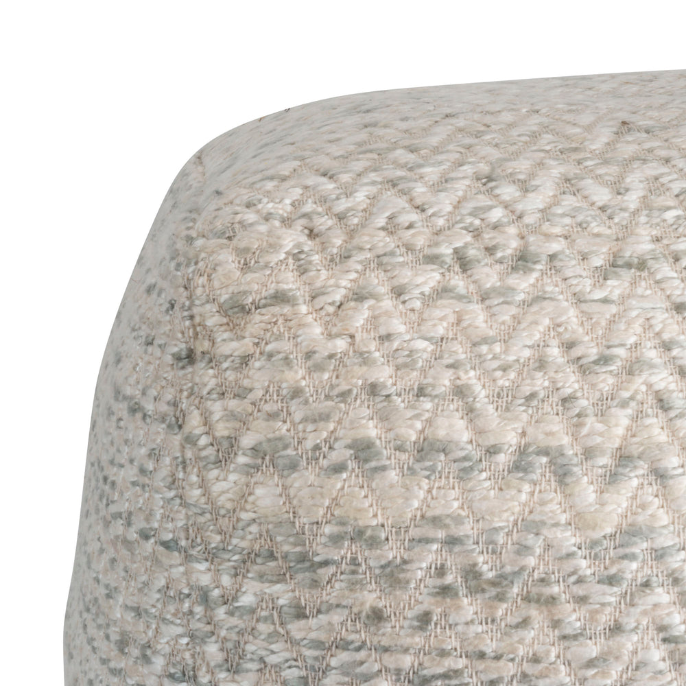 Pasargad Home Unique Zig-Zag Pouf Ottoman in Luxurious Ivory Bamboo Silk & Wool for Comfort