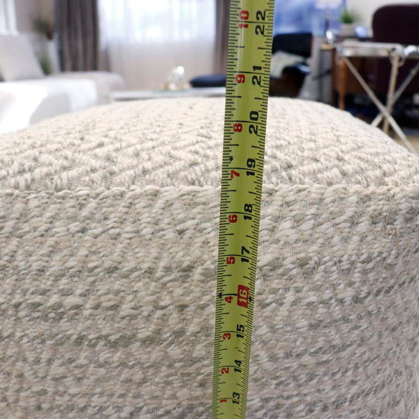 Pasargad Home Unique Zig-Zag Pouf Ottoman in Luxurious Ivory Bamboo Silk & Wool for Comfort