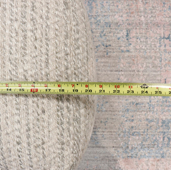 Pasargad Home Unique Zig-Zag Pouf Ottoman in Luxurious Ivory Bamboo Silk & Wool for Comfort