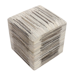 Pasargad Home Silver Cowhide Ottoman Pouf - Stylish Zig-Zag Design for Glamorous Comfort & Durability