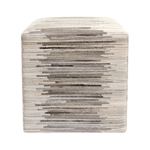 Pasargad Home Silver Cowhide Ottoman Pouf - Stylish Zig-Zag Design for Glamorous Comfort & Durability