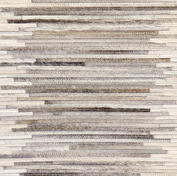 Pasargad Home Silver Cowhide Ottoman Pouf - Stylish Zig-Zag Design for Glamorous Comfort & Durability