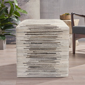Pasargad Home Silver Cowhide Ottoman Pouf - Stylish Zig-Zag Design for Glamorous Comfort & Durability