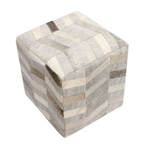 Pasargad Home Galaxy Cowhide Ottoman Pouf - Elegant Silver Zig-Zag Design for Chic Comfort