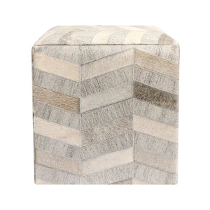 Pasargad Home Galaxy Cowhide Ottoman Pouf - Elegant Silver Zig-Zag Design for Chic Comfort