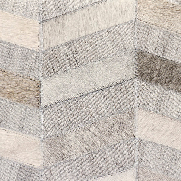 Pasargad Home Galaxy Cowhide Ottoman Pouf - Elegant Silver Zig-Zag Design for Chic Comfort