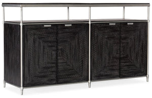 Hooker Furniture St. Armand Acacia Entertainment Console 60" Tv Stand – Distressed Black, Brushed Pewter Trim, Storage 5601-55460-BLK