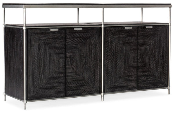 Hooker Furniture St. Armand Acacia Entertainment Console 60" Tv Stand – Distressed Black, Brushed Pewter Trim, Storage 5601-55460-BLK