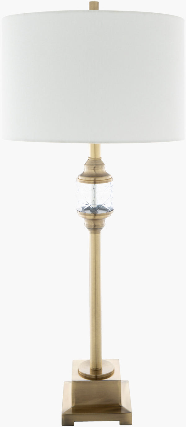 Surya Prestwood Elegant 33" Accent Table Lamp - Sleek Metal & Glass Design With Textured Linen Shade Body, Aqua Iron,Glass,Iron,Linen,Polyester,Iron Ptw-002