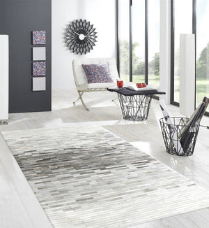 Pasargad Galaxy Collection Silver Cowhide Area Rug - Luxurious Hand-stitched Geometric Design   Ptx-1960 8x10