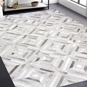 Pasargad Hand-loomed Cowhide Sari Silk Area Rug - Elegant Geometric Design For Luxurious Spaces   Ptx-3104 9x12