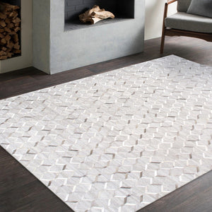 Pasargad Home Galaxy Collection Area Rug: Luxurious Silver Cowhide & Sari Silk For Elegant Spaces   Ptx-3284 5x8