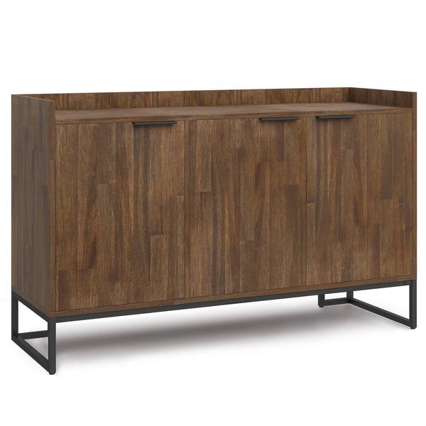 English Elm Milverton Solid Acacia Sideboard Buffet with Matte Black Metal Frame, Rustic Aged Brown Finish, Spacious Storage B136P158944
