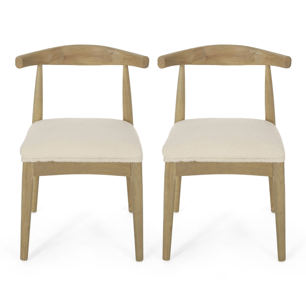 English Elm Dining Chair Set of Two Rubberwood Upholstered Seats Mid-century Modern Open Back Style Ivory 74526.00IVR