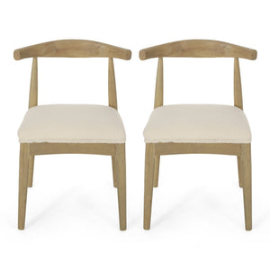 English Elm Dining Chair Set of Two Rubberwood Upholstered Seats Mid-century Modern Open Back Style Ivory 74526.00IVR
