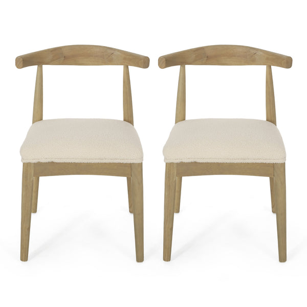English Elm Dining Chair Set of Two Rubberwood Upholstered Seats Mid-century Modern Open Back Style Ivory 74526.00IVR