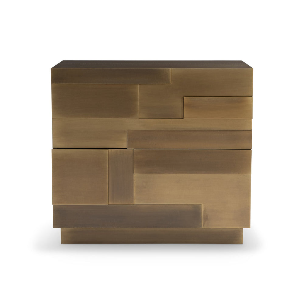 Bernhardt Acora Sculptural Nightstand with Brass-Wrapped Facings, Two Gloss-Interior Drawers & USB Charging 347234
