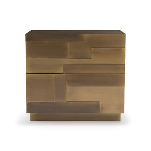 Bernhardt Bernhardt Acora Nightstand With Aged Brass Finish, 3D Patchwork Drawers, Soft-Close, Usb Charging 347234