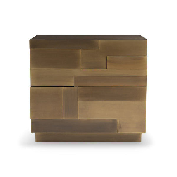 Bernhardt Bernhardt Acora Nightstand With Aged Brass Finish, 3D Patchwork Drawers, Soft-Close, Usb Charging 347234