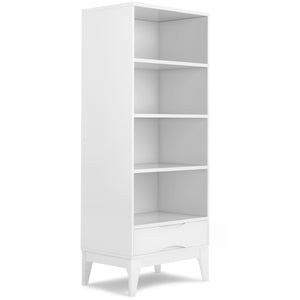 English Elm Harper Mid-Century Modern Bookcase With Adjustable Shelves & Drawer - Vintage White Storage Solution B136P158717