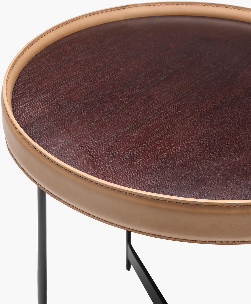 Surya Puck Modern 24" Coffee Table - Sleek Design With Durable Wood Top & Sturdy Metal Base For Homes Top, Dark Brown Walnut Veneer,Faux Leather,Mdf,Metal Puc-001