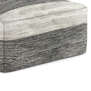 English Elm Mathis Square Woven Outdoor/Indoor Pouf - Grey/White Recycled PET, Water & UV Resistant Accent Stool B136P159024