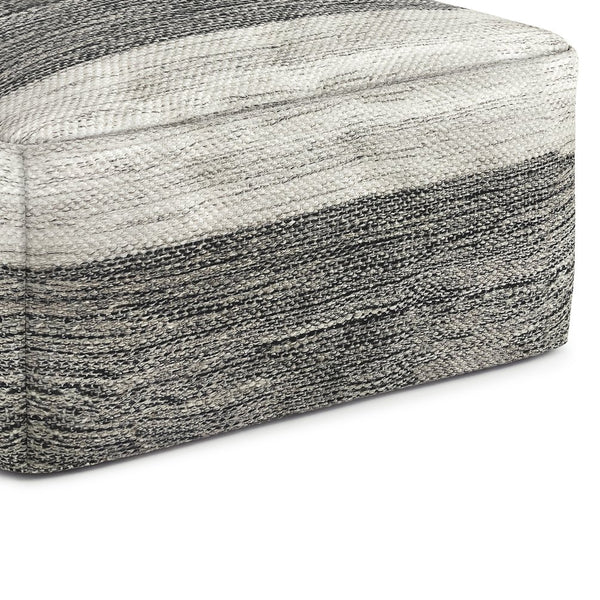 English Elm Mathis Square Woven Outdoor/Indoor Pouf - Grey/White Recycled PET, Water & UV Resistant Accent Stool B136P159024