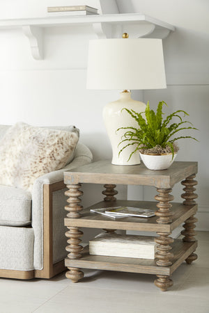 A.R.T. Furniture Architrave End Table - Rustic Almond Finish, Pine Solids, 2 Fixed Shelves, Adjustable Levelers & Charm Brown Material, Pine Solids And Veneer 277303-2608