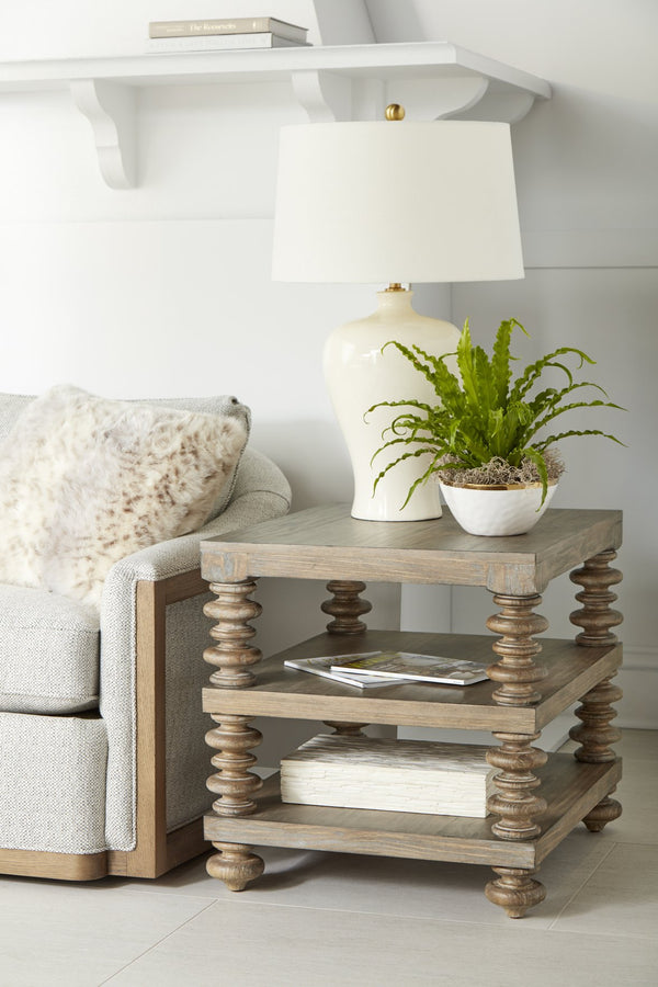 A.R.T. Furniture Architrave End Table - Rustic Almond Finish, Pine Solids, 2 Fixed Shelves, Adjustable Levelers & Charm Brown Material, Pine Solids And Veneer 277303-2608