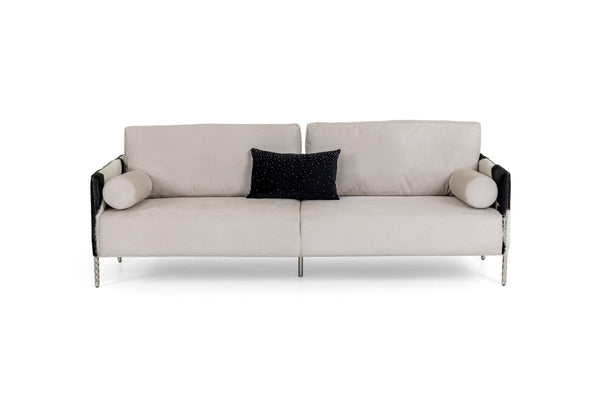 VIG Furniture Pueblo Modern Cow-Hide Sofa With Stainless Spiral Legs, Removable Cushions & 4 Throw Pillows (89) VGODZW-20028-S