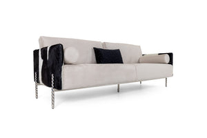 VIG Furniture Pueblo Modern Cow-Hide Sofa With Stainless Spiral Legs, Removable Cushions & 4 Throw Pillows (89) VGODZW-20028-S
