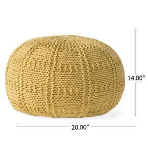 English Elm Christopher Knight Home® - YUNY Handcrafted Knit Cotton Round Pouf 20x20x14 Cozy Modern Accent Ottoman with Durable Weave Yellow 60493.00YLW