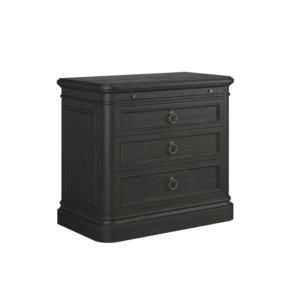 Atrium 3 Drawer Nightstand - Modern Neoclassical Design with USB Charger & Pullout Shelf for Storage