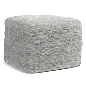 English Elm Fredrik Square Pouf - Handcrafted Cream Leather Footstool For Stylish Comfort & Versatile Use B136P159286