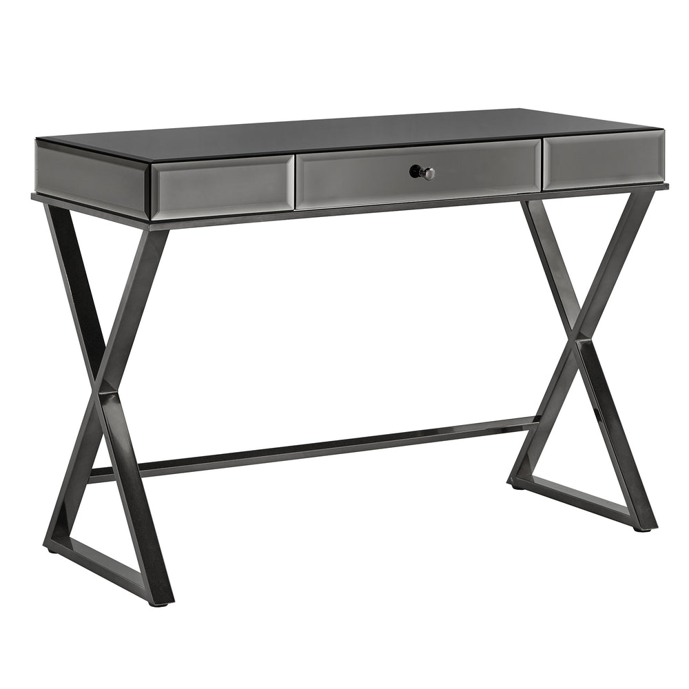 Homelegance By Top-Line Syrus Mirrored 1-Drawer Campaign Desk Black Mirror