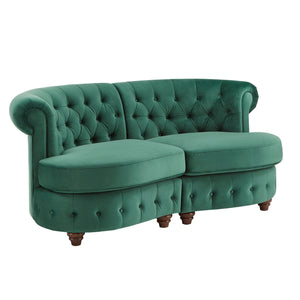 Homelegance By Top-Line Dayanna Velvet Tufted Scroll Arm Chesterfield Curved Loveseat Green Velvet