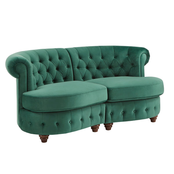 Homelegance By Top-Line Dayanna Velvet Tufted Scroll Arm Chesterfield Curved Loveseat Green Velvet